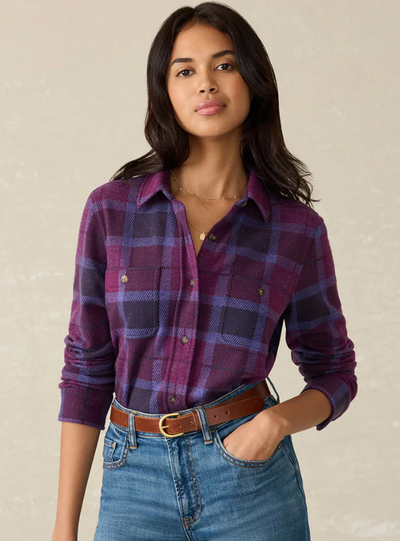 FAHERTY Women's Legend Sweater Shirt Snowberry Plaid SOB