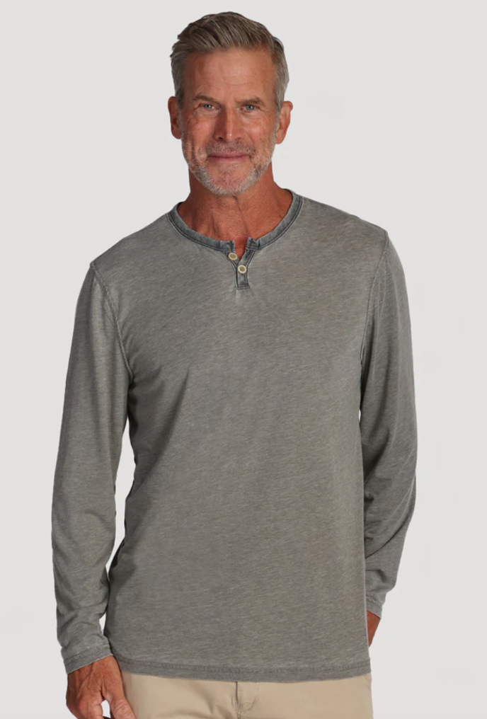 TRUE GRIT Men's Burnout LS Slit Tee Carbon