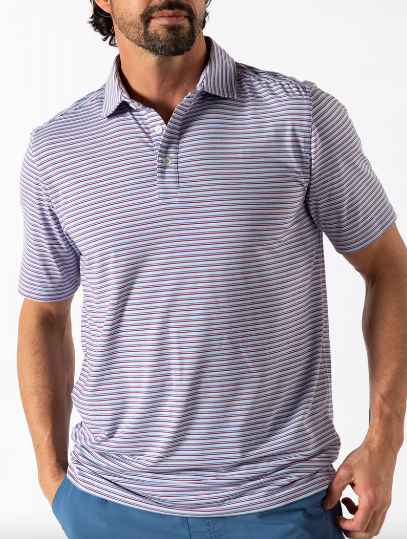 DUCK HEAD Mens SS Summerford Perf Jersey Polo - Wharf Stripe Light Blue