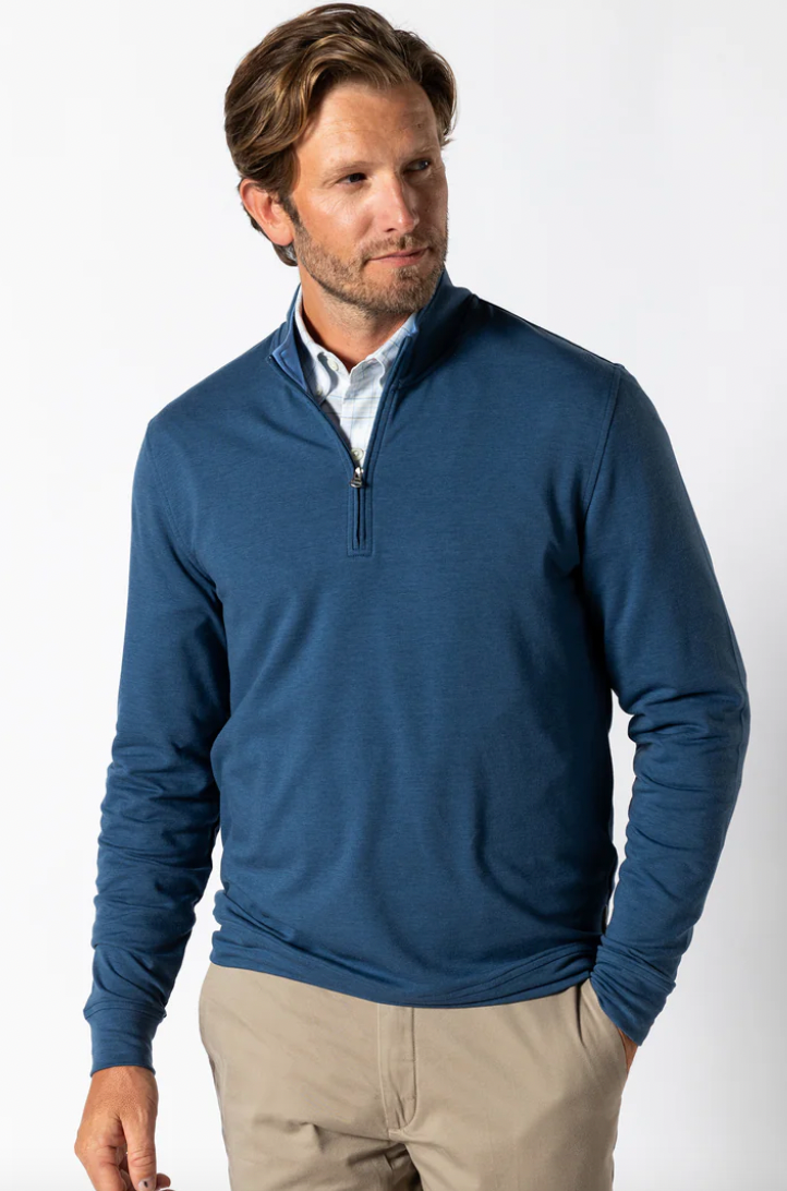 DUCK HEAD Mens LS Dunmore Perf. 1/4 Zip P/O Midnight Blue