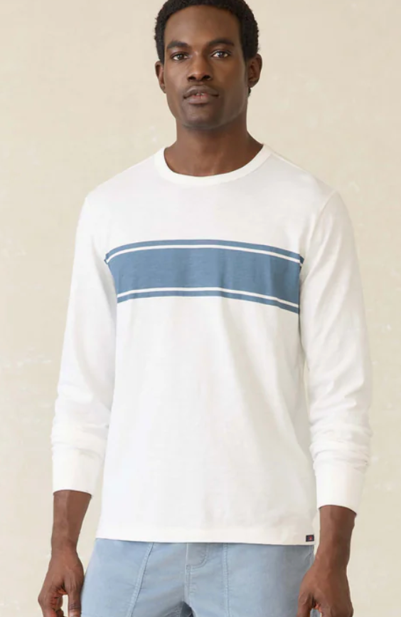 FAHERTY Mens LS Sunwashed Tee White urf Stripe WSS / S