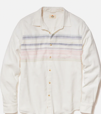 MARINE LAYER Mens LS Classic Stretch Selvage Shirt Natural Multi Stripe