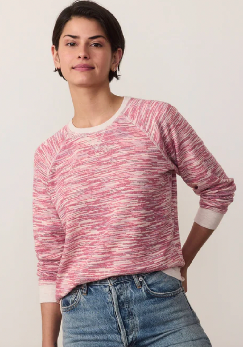 MARINE LAYER Womens Reversible Raglan Rose Space Dye