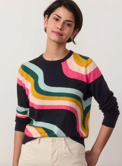 MARINE LAYER Womens Icon Sweater Midnight Rainbow