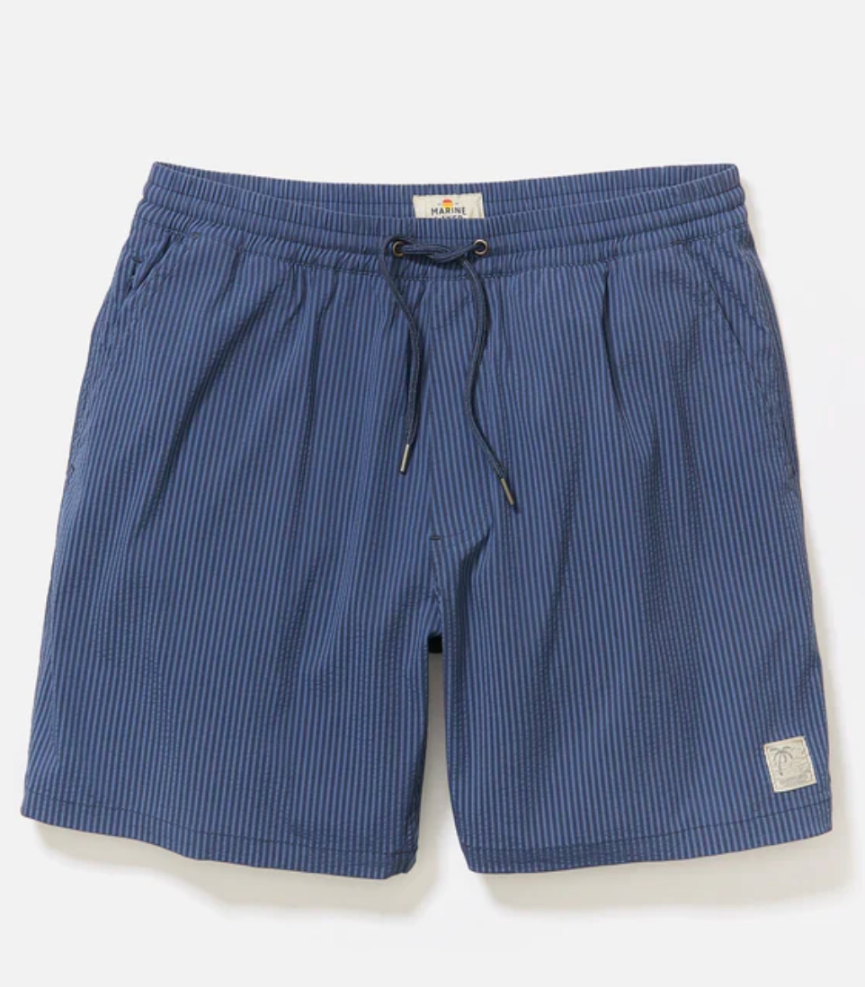 MARINE LAYER Mens Lined Sport & Swim Short 6 Navy/Blue Stripe