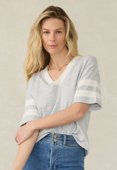 FAHERTY Womens Sunwashed Slub Varsity Tee Grey Varsity GYV