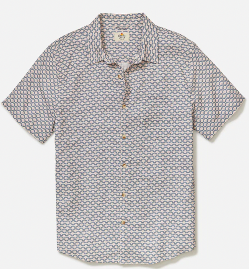 MARINE LAYER Mens Classic Stretch Selvage Shirt Japanese Wave Print