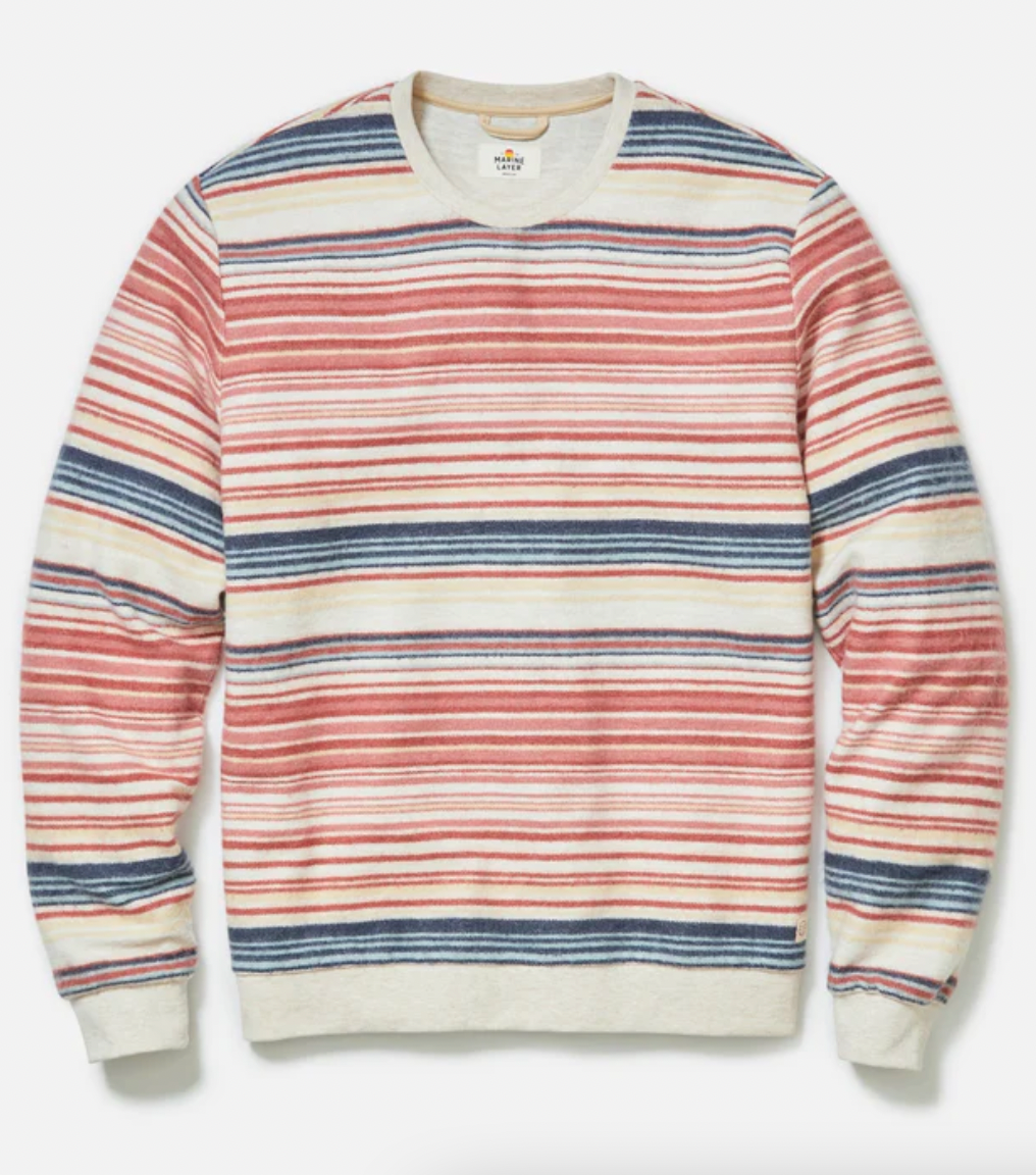 MARINE LAYER Mens Fleece Out Stripe Crewneck Oatmeal Heather ulti Stripe / M