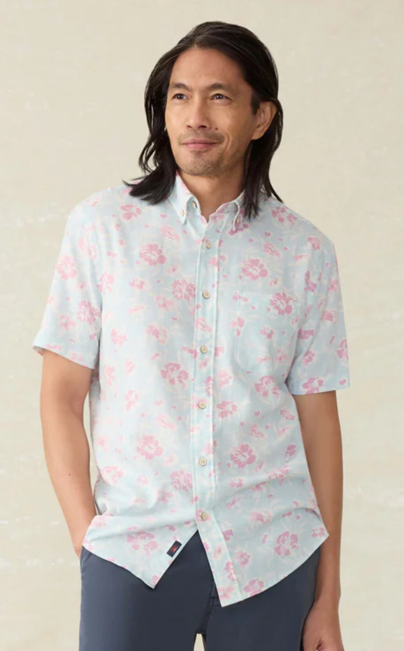 FAHERTY Mens SS Breeze Shirt Clear Waters Blossom CWT