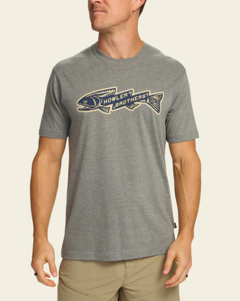 HOWLER BROS Mens T-Shirt Trout Bolt/Athletic Grey Heather