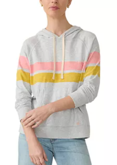 FAHERTY Womens Sunwashed Slub Hoodie Golden unset Stripe GUP / S