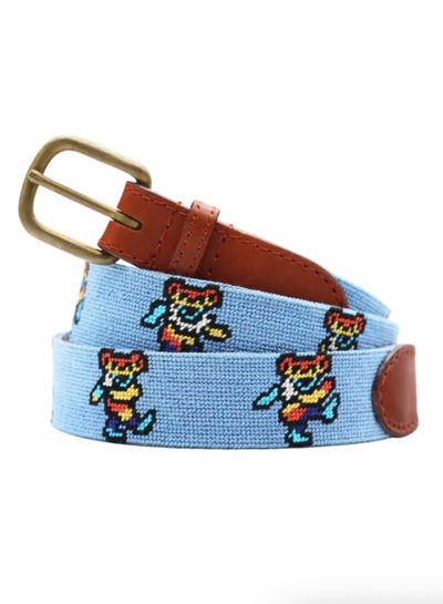 SMATHERS Needlepoint Belt Dancing Bears Light Blue