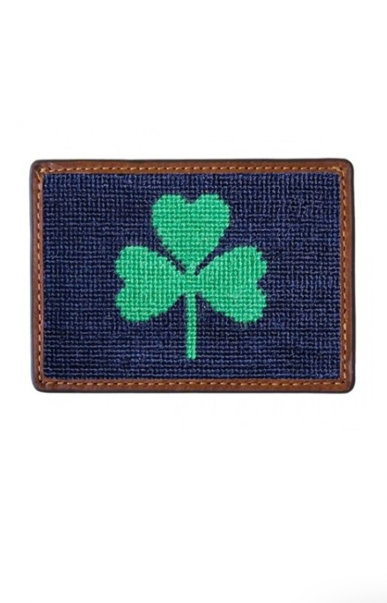 SMATHERS Needlepoint Credit Card Wallet Shamrock Navy