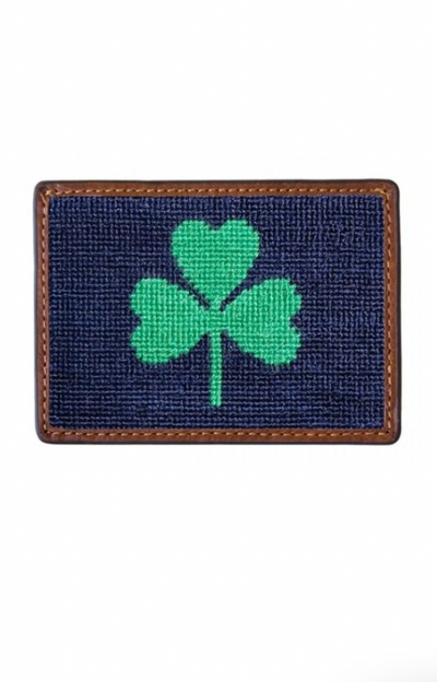 SMATHERS Needlepoint Credit Card Wallet Shamrock Navy