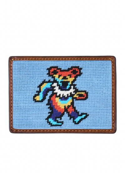 SMATHERS Needlepoint Credit Card Wallet Dancing Bears Light Blue