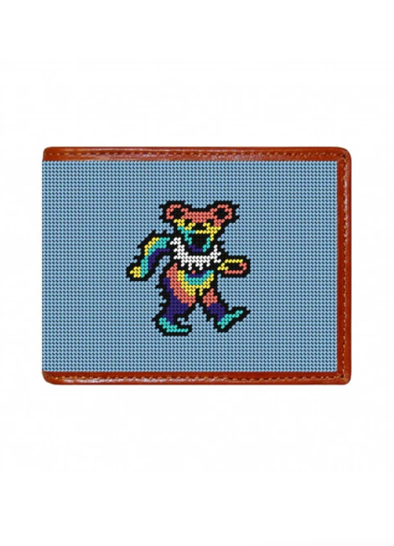 SMATHERS Needlepoint Bifold Wallet Dancing Bears Light Blue