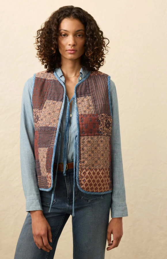 Women's Indigo Quilted Patchwork Vest