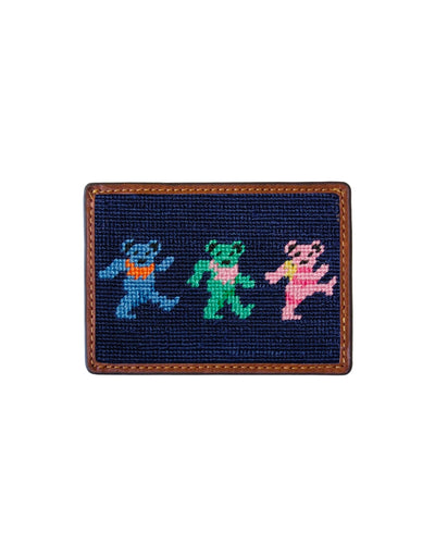 SMATHERS Needlepoint Credit Card Wallet Dancing Bear Navy