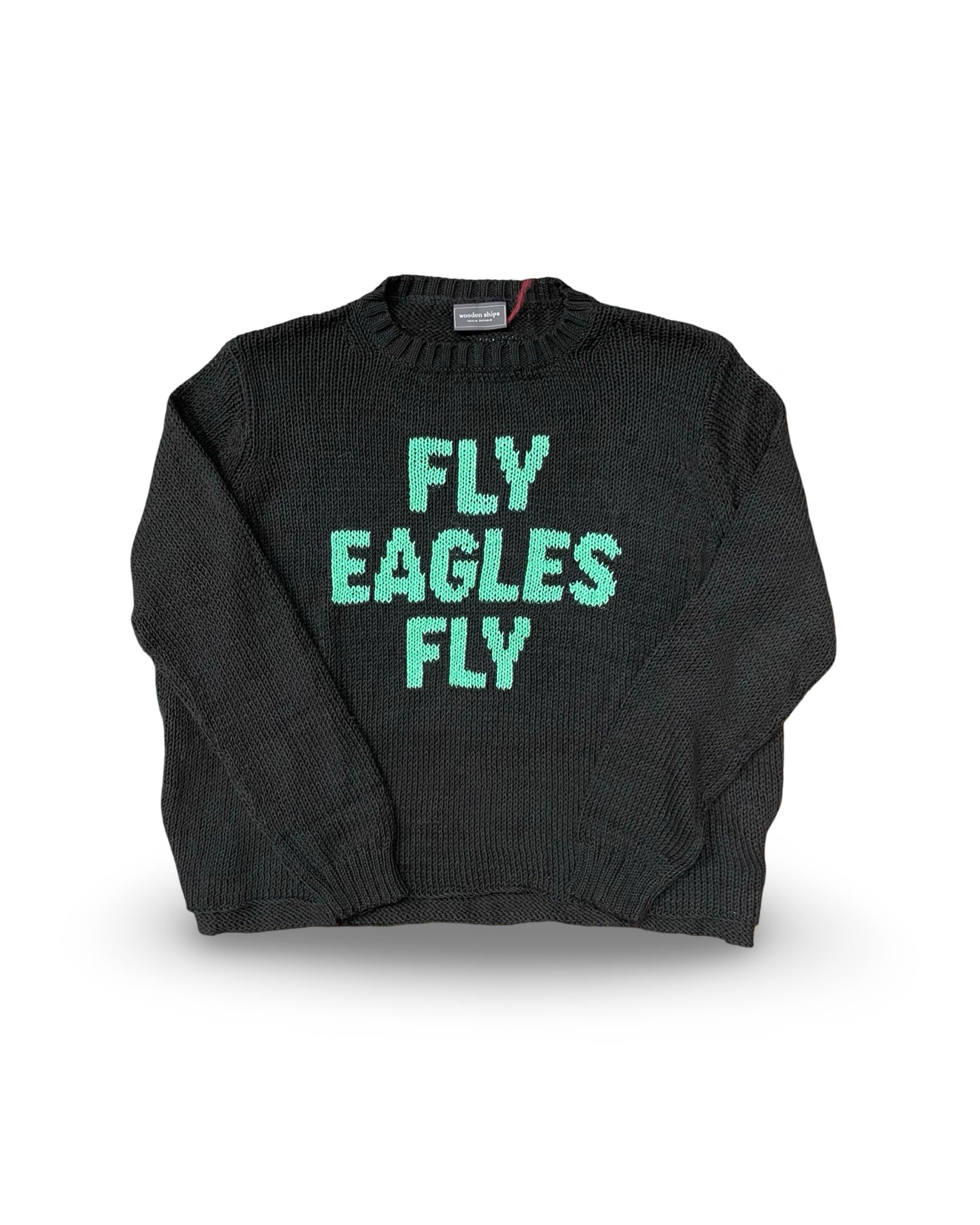 WOODEN SHIPS Women's Fly Eagles Fly Crew Cotton Sweater Black/Verdigris