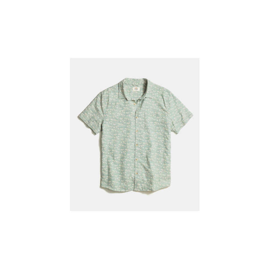 MARINE LAYER Mens Classic Stretch Selvage Shirt Green Palm Print