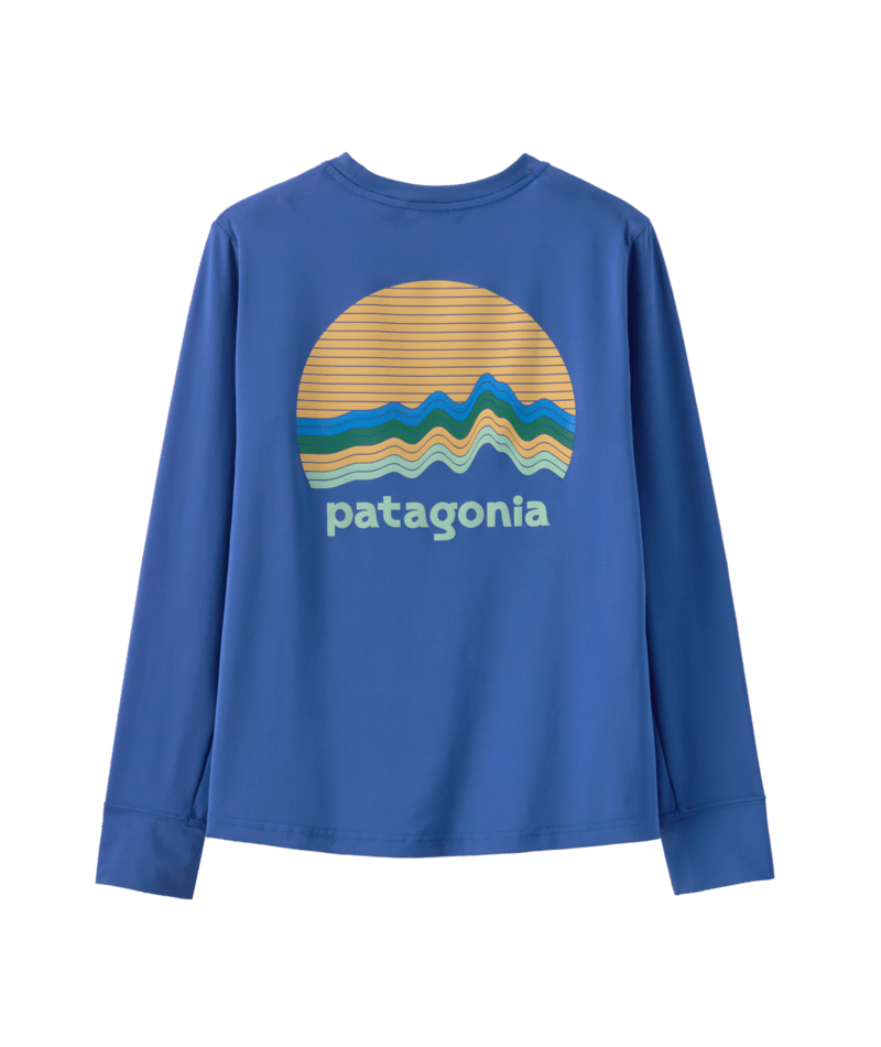 PATAGONIA Kids Long-Sleeved Capilene Silkweight T-Shirt Ridge Rise Moonlight Eddy Blue RMLE