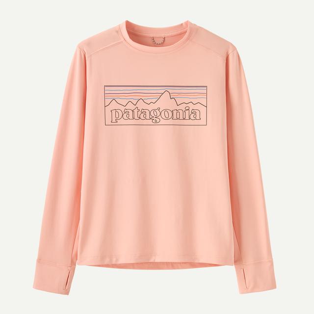 PATAGONIA Kids Long-Sleeved Capilene Silkweight T-Shirt P-6 Outline Sunlit Pink POSL