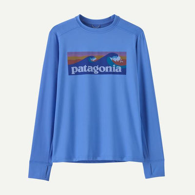 PATAGONIA Kids Long-Sleeved Capilene Silkweight T-Shirt Boardshort Logo Abundant Blue BTLA