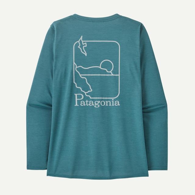 PATAGONIA Womens Long-Sleeved Capilene Cool Daily Graphic Shirt - Waters Swelldrifter Wetland Blue X-Dye SDWX