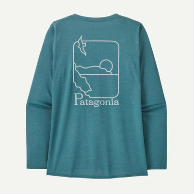 PATAGONIA Womens Long-Sleeved Capilene Cool Daily Graphic Shirt - Waters Swelldrifter Wetland Blue X-Dye SDWX