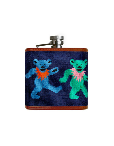 SMATHERS Needlepoint Flask Dancing Bears Navy