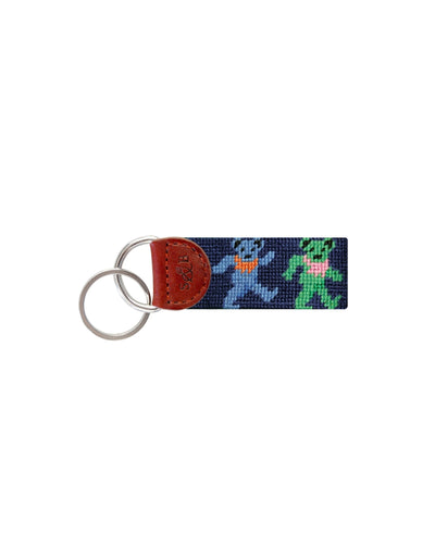 SMATHERS Needlepoint Key Fob Dancing Bears Navy